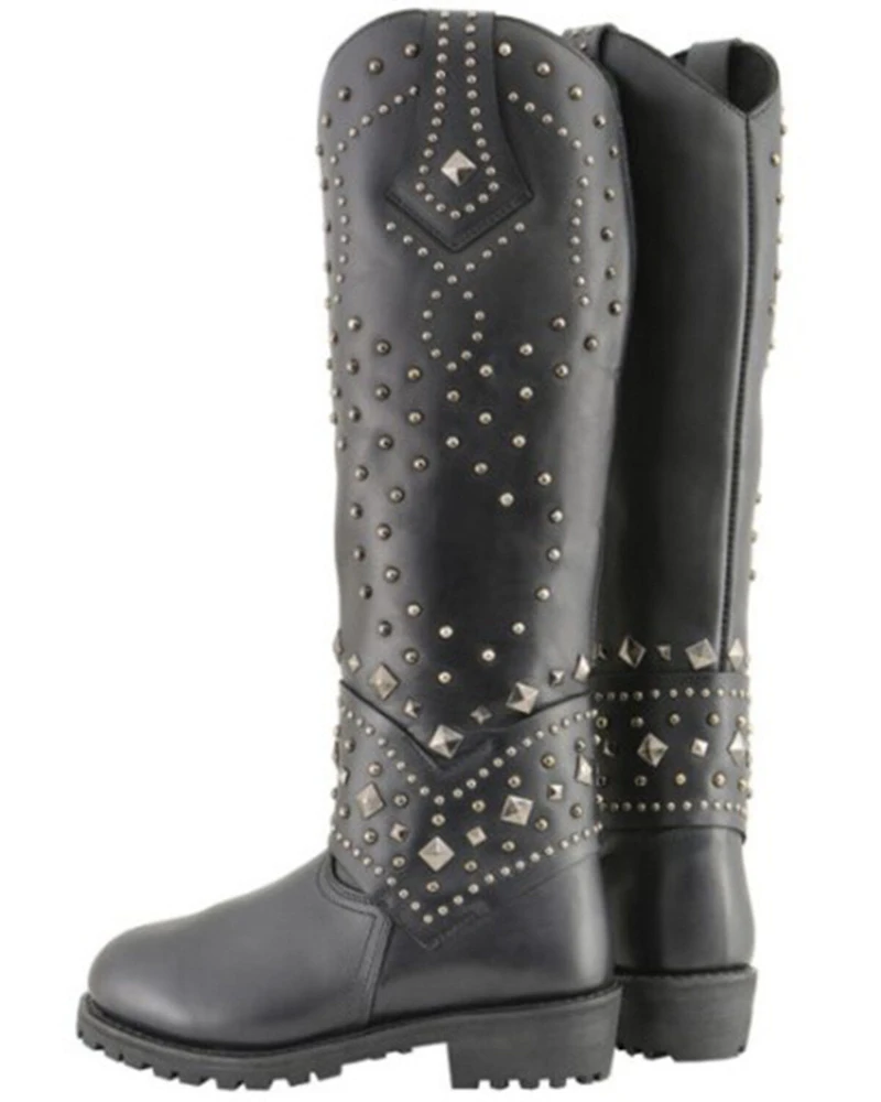 Milwaukee Leather Women's Extra Tall Studded & Riveted Pull On Boots - Round Toe