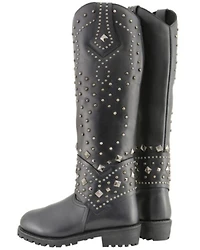 Milwaukee Leather Women's Extra Tall Studded & Riveted Pull On Boots - Round Toe