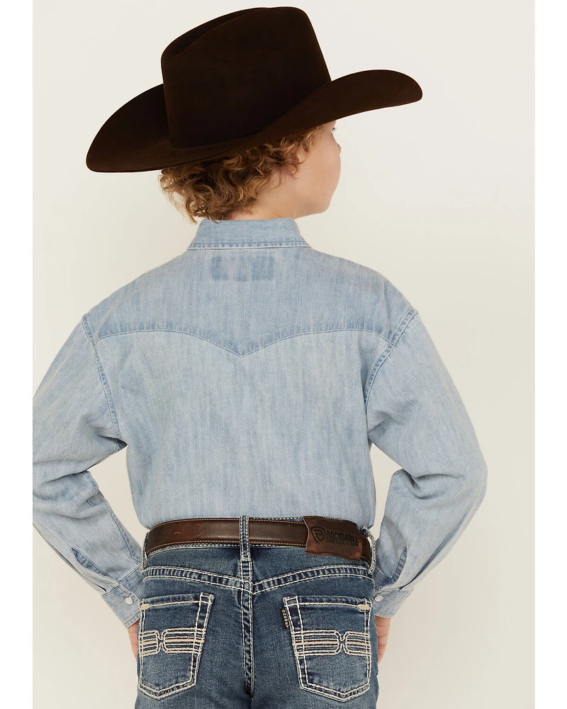 Rock & Roll Denim Boys' Light Wash Long Sleeve Pearl Snap Western Shirt