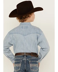 Rock & Roll Denim Boys' Light Wash Long Sleeve Pearl Snap Western Shirt