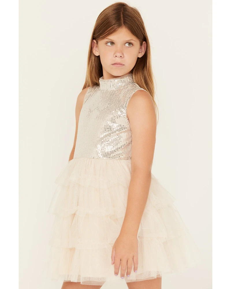Sugar California Girls' Sequin Ruffle Sleeveless Dress