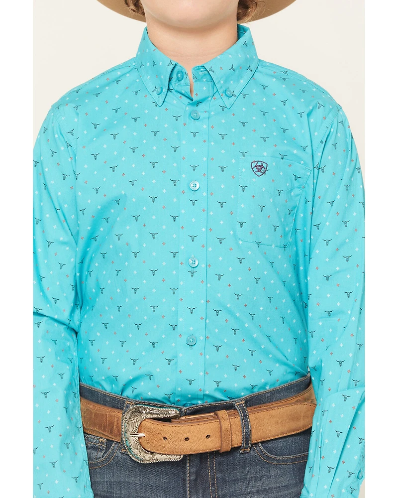 Ariat Boys' Steer Print Long Sleeve Button-Down Western Shirt