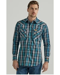 Wrangler Men's FR Plaid Print Long Sleeve Snap Work Shirt