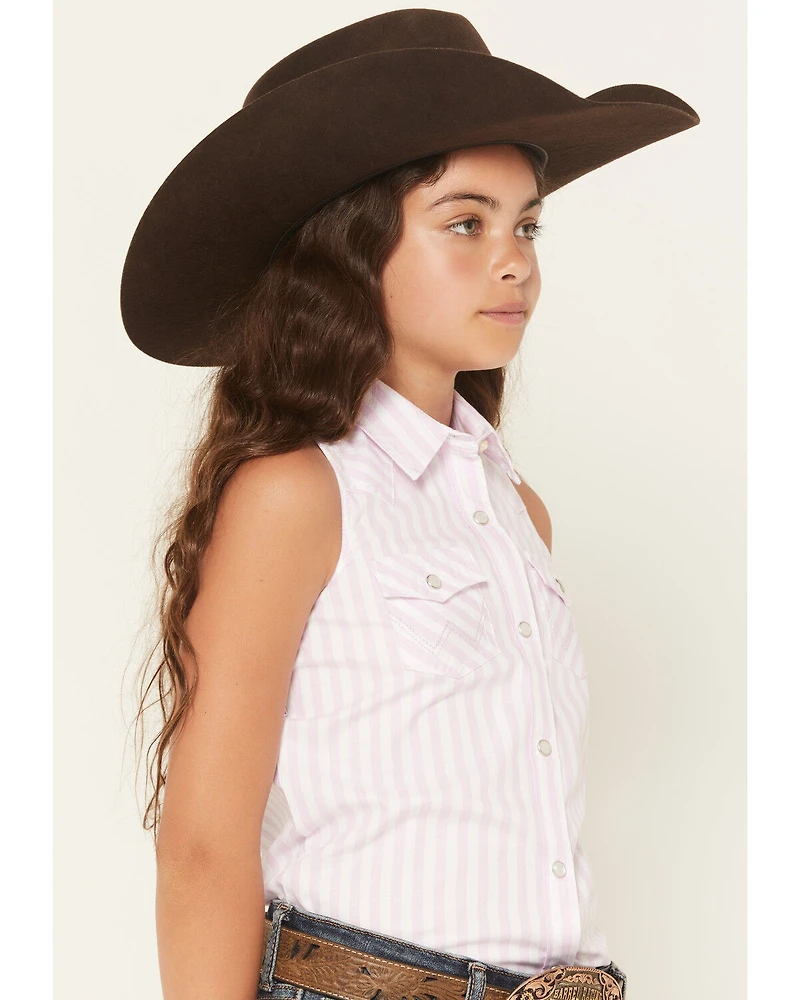 Wrangler Girls' Striped Sleeveless Pearl Snap Western Shirt