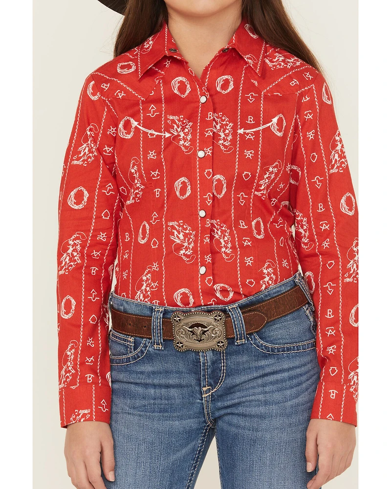 Cruel Girl Girls' Printed Long Sleeve Pearl Snap Western Shirt