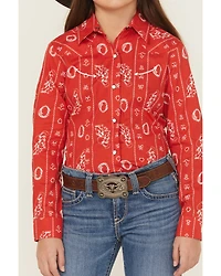 Cruel Girl Girls' Printed Long Sleeve Pearl Snap Western Shirt