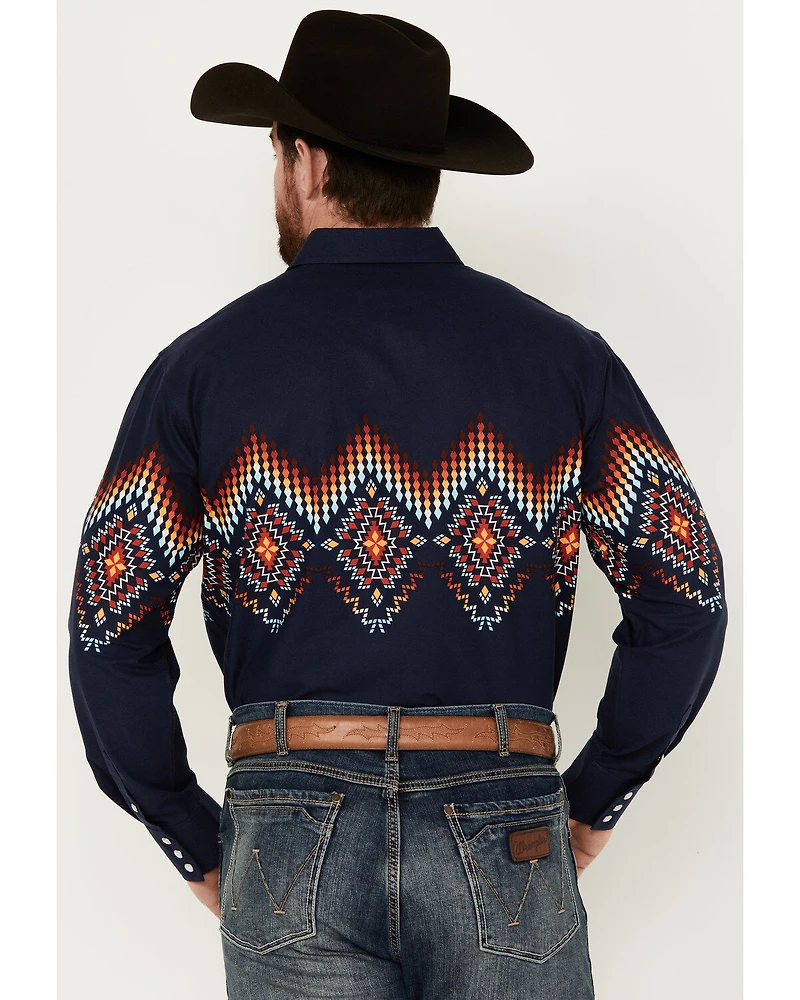 Panhandle Men's Southwestern Border Print Long Sleeve Pearl Snap Western Shirt