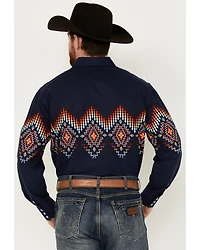 Panhandle Men's Southwestern Border Print Long Sleeve Pearl Snap Western Shirt