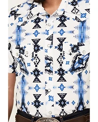 Rock & Roll Denim Men's Southwestern Print Short Sleeve Snap Stretch Western Shirt