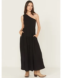 Revel Women's Solid One Shoulder Midi Dress