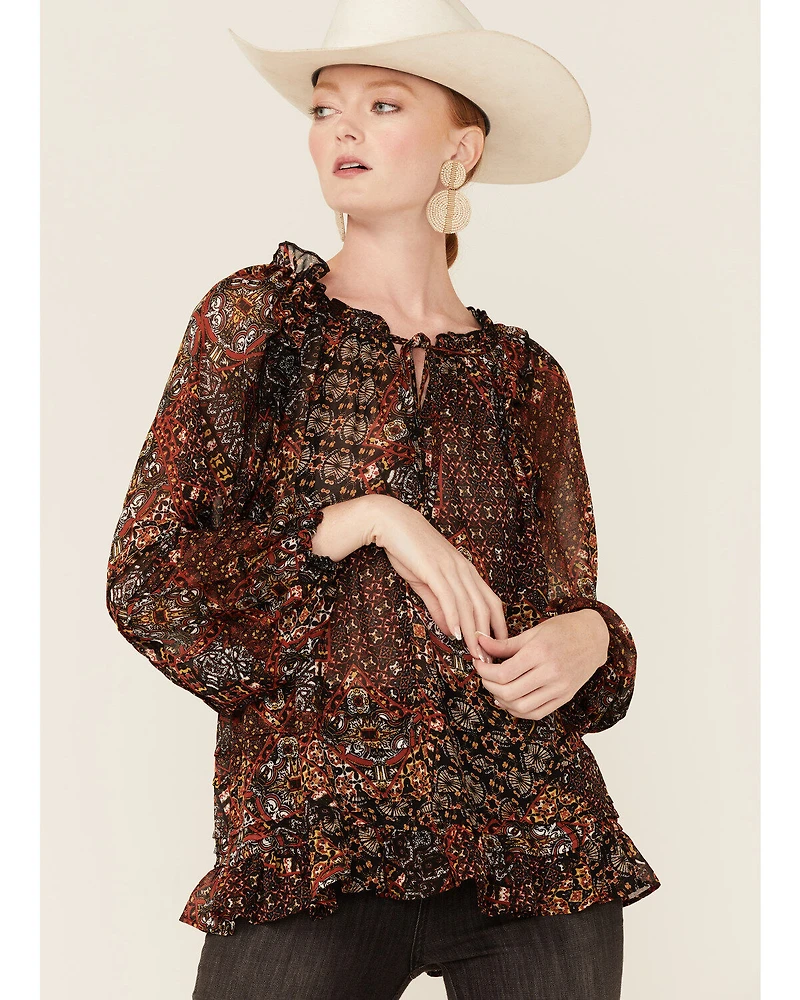 Miss Me Women's Boho Paisley Peasant Top