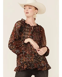 Miss Me Women's Boho Paisley Peasant Top