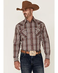 Rough Stock By Panhandle Men's Ombre Plaid Print Long Sleeve Pearl Snap Western Shirt