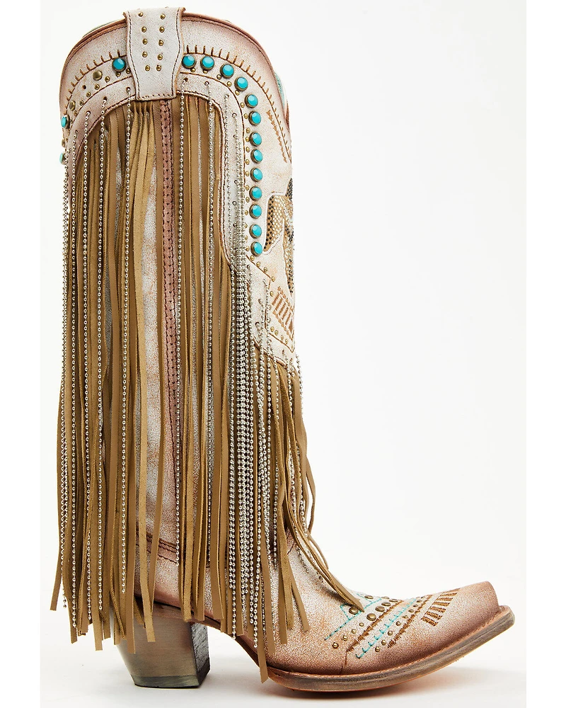 Corral Women's Embroidered and Crystal Eagle Fringe Western Boots - Snip Toe