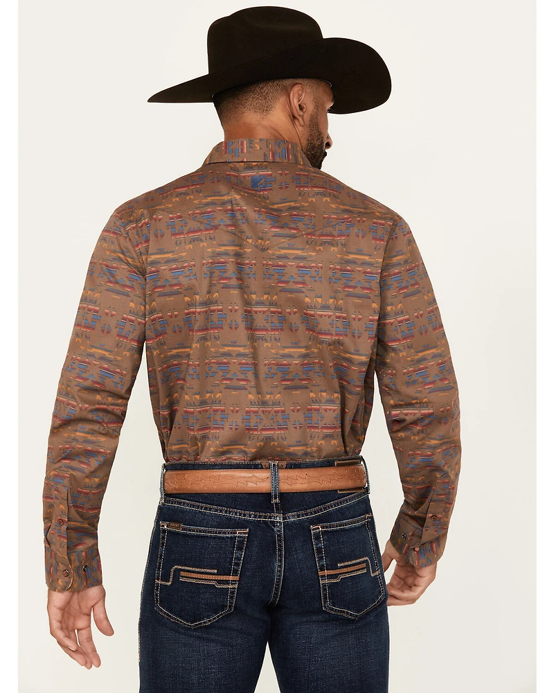 RANK 45® Men's Trinidad Southwestern Print Long Sleeve Pearl Snap Stretch Western Shirt
