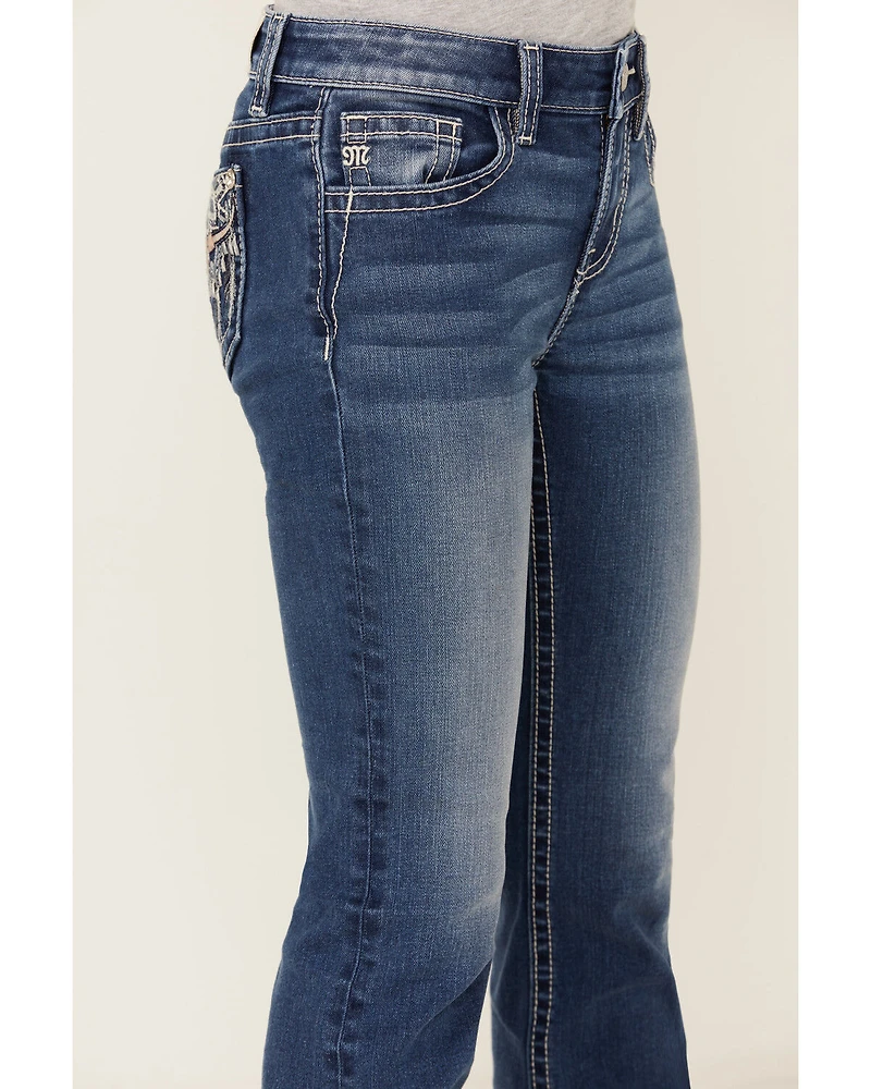 Miss Me Girls' Dark Wash Steerhead Pocket Bootcut Stretch Denim Jeans