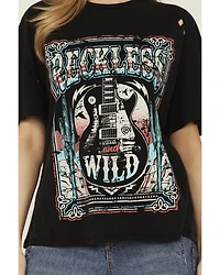 Rock & Roll Denim Women's Reckless and Wild Guitar Short Sleeve Graphic Tee