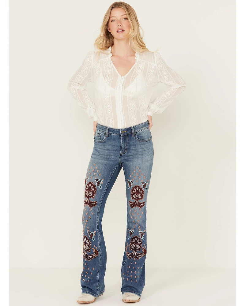Idyllwind Women's Briley Medium Wash Mid Rise Embellished Stretch Bootcut Jeans