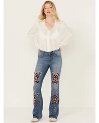 Idyllwind Women's Briley Medium Wash Mid Rise Embellished Stretch Bootcut Jeans