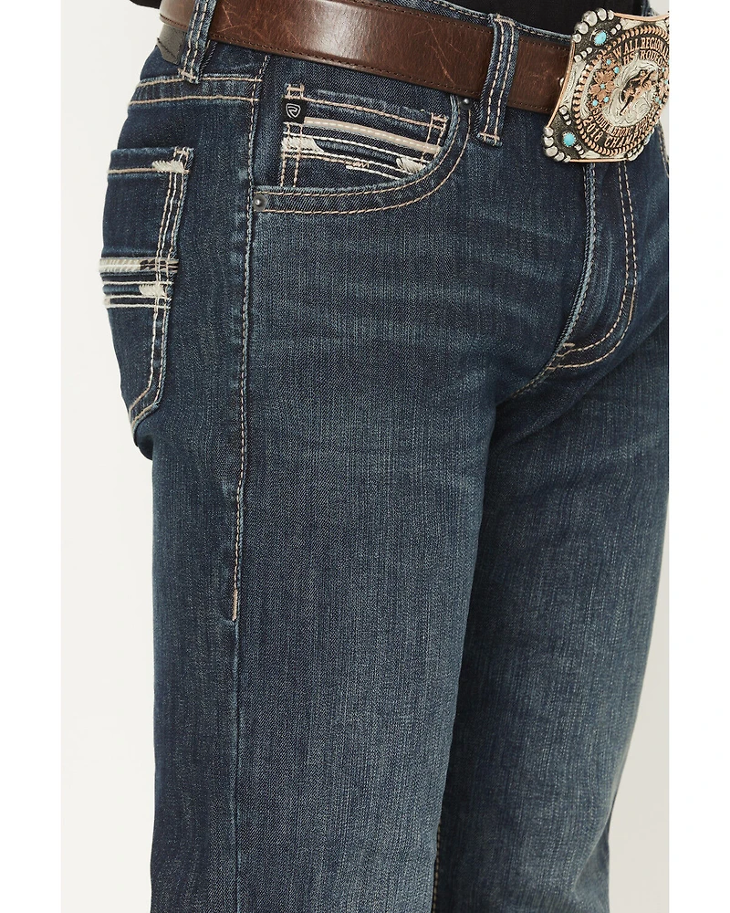 Rock & Roll Denim Men's Revolver Dark Wash Slim Straight Pleather Embroidered Stretch Jeans