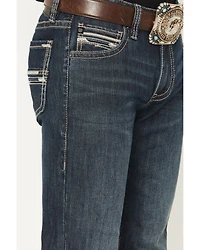 Rock & Roll Denim Men's Revolver Dark Wash Slim Straight Pleather Embroidered Stretch Jeans