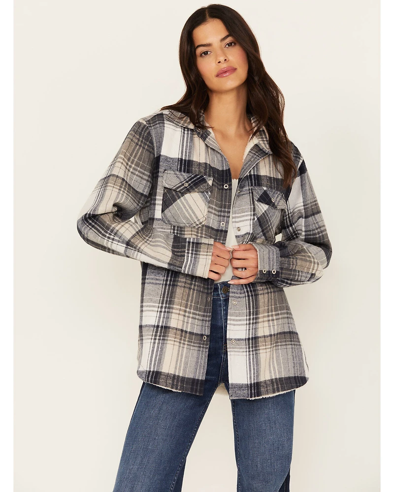 Pacific Teaze Women's Plaid Print Sherpa Lined Shacket