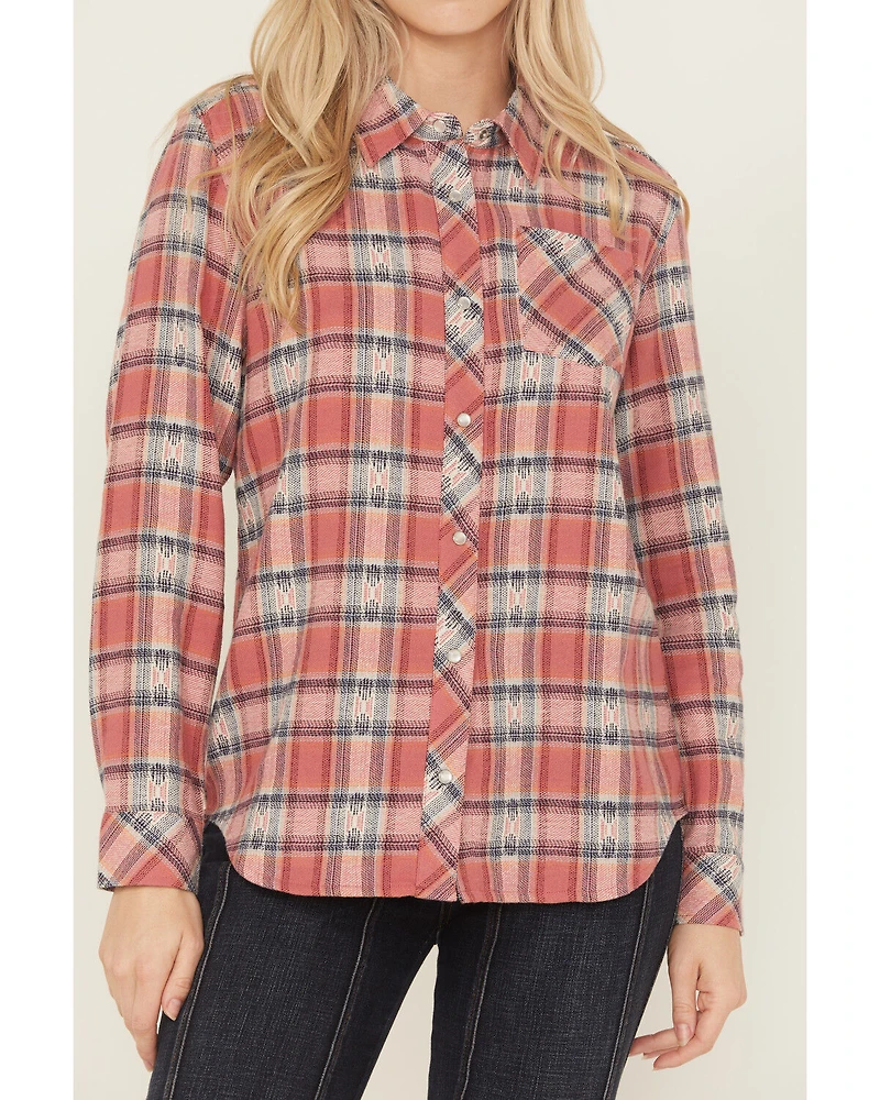 Idyllwind Women's Savoy Plaid Print Long Sleeve Pearl Snap Flannel Shirt