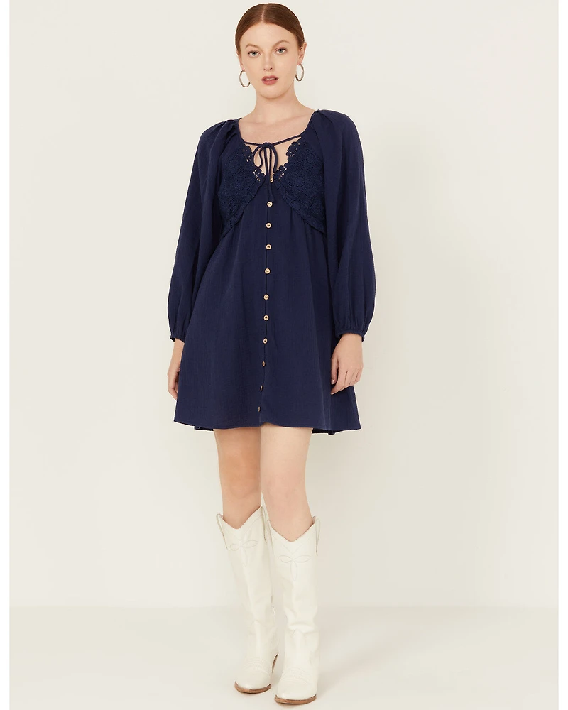 Yura Women's Long Sleeve Peasant Mini Dress