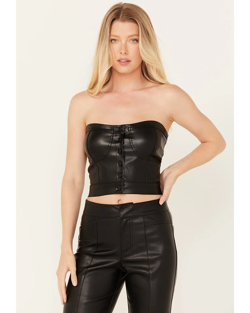 Vibrant Denim Women's Pleather Corset Bustier Top