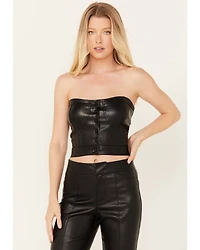 Vibrant Denim Women's Pleather Corset Bustier Top