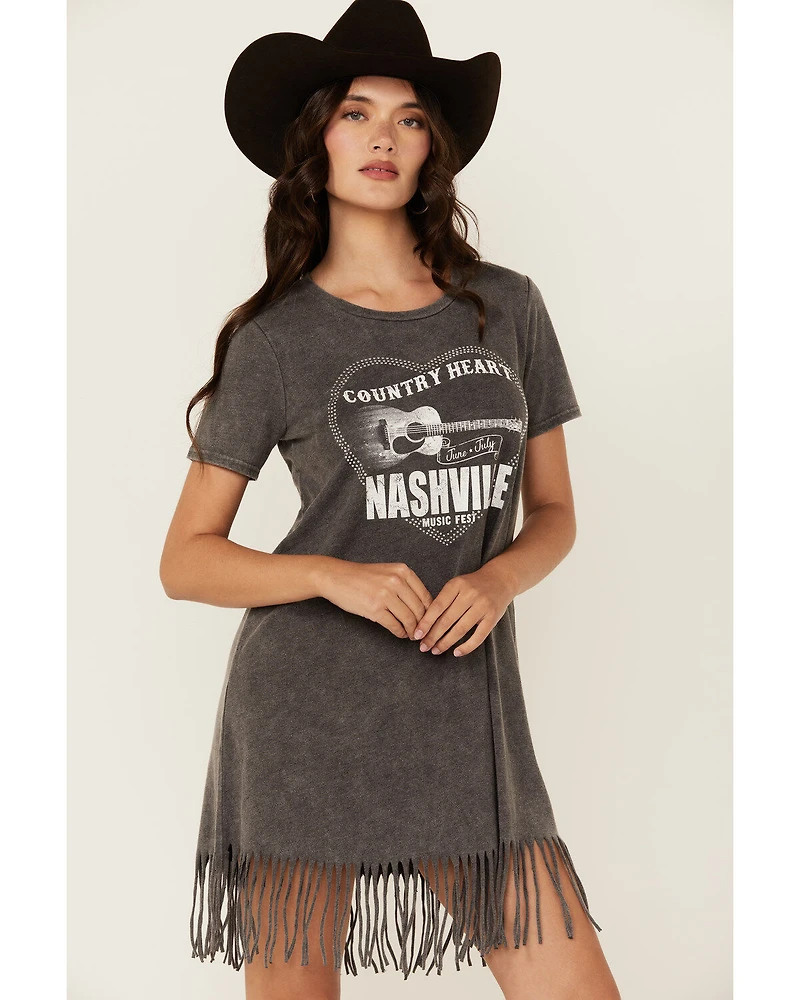 Blended Women's Country Heart Short Sleeve Mini T-Shirt Dress