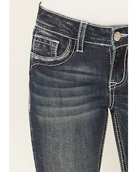 Grace LA Girls' Dark Wash Floral Pocket Bootcut Stretch Denim Jeans