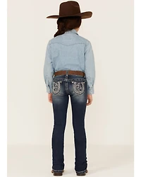 Shyanne Little Girls' Horse & Horseshoe Dark Wash Embroidered Bootcut Jeans
