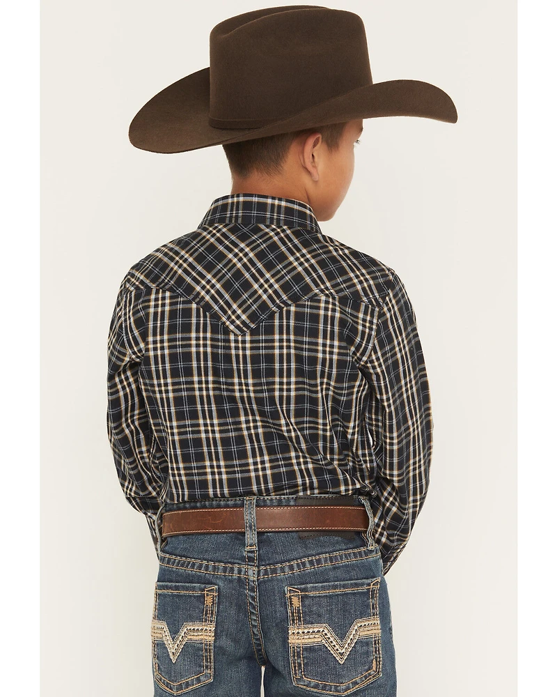 Cody James Boys' Warriors Way Plaid Print Long Sleeve Snap Western Shirt