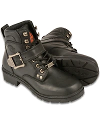 Milwaukee Leather Women's Side Buckle Plain Toe Boots - Round