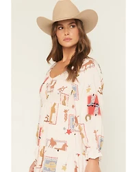 Blue B Women's Western Print Long Sleeve Mini Dress