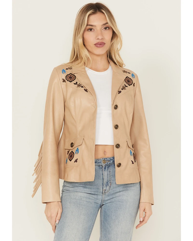 Shyanne Women's Embroidered Faux Leather Jacket