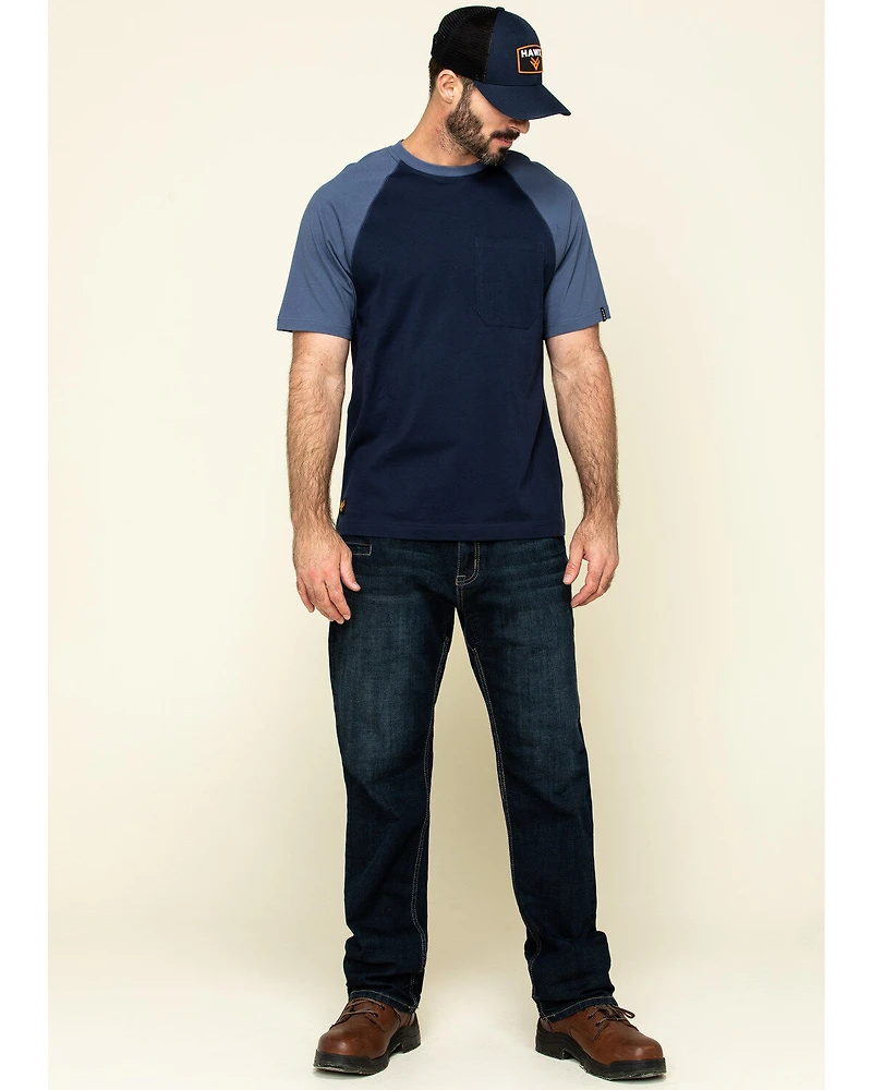 Hawx Men's Navy Midland Short Sleeve Baseball Work T-Shirt - Tall