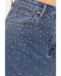 Rock & Roll Denim Women's Medium Wash Rhinestone Studded Maxi Skirt