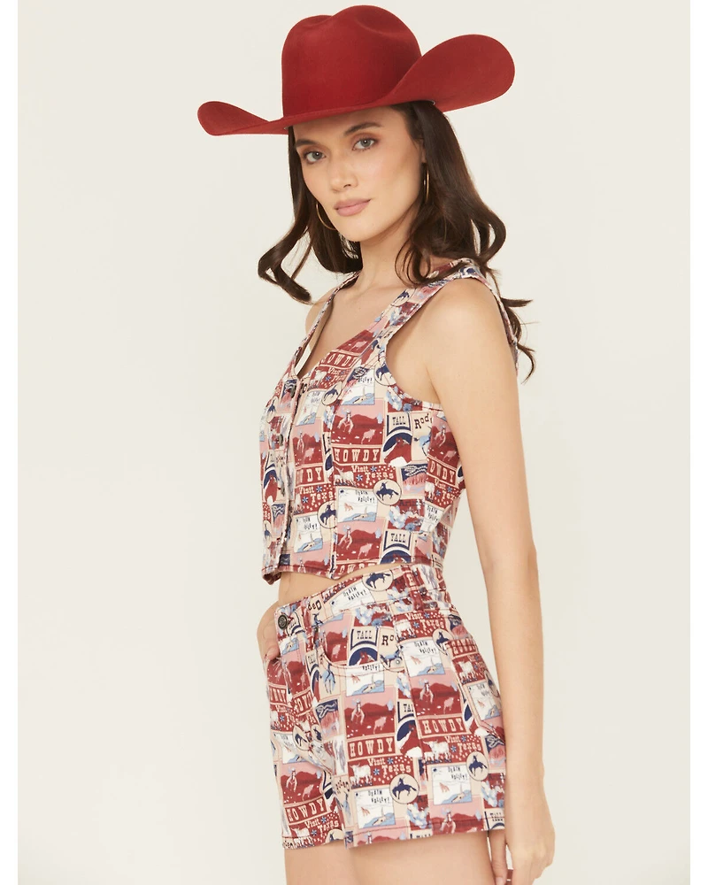 Rock & Roll Denim Women's Americana Print Button-Down Vest