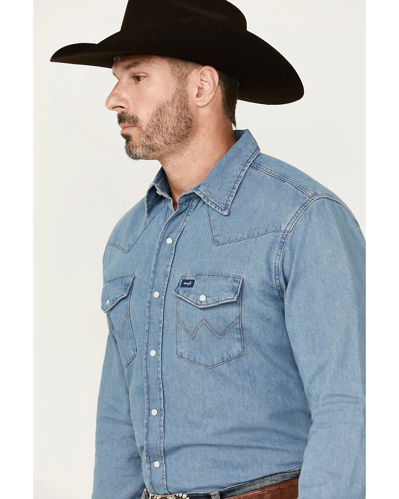 Wrangler Men's Stonewash Denim Long Sleeve Work Shirt