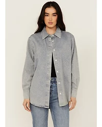 Blue B Women's Light Wash Rhinestone Long Sleeve Button-Down Denim Shirt