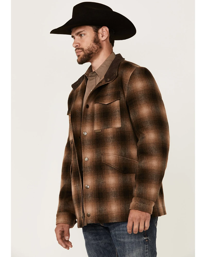 Powder River Outfitters Men's Plaid Print Heavy Brushed Wool Snap Jacket