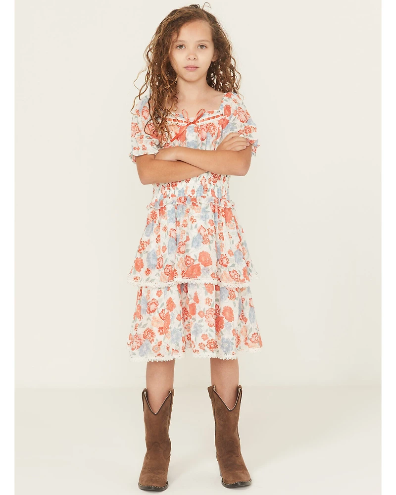 Ash & Violet Girls' Floral Chiffon Dot Short Sleeve Mini Dress