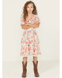 Ash & Violet Girls' Floral Chiffon Dot Short Sleeve Mini Dress