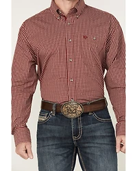 George Strait by Wrangler Men's Checkered Print Long Sleeve Button-Down Stretch Western Shirt