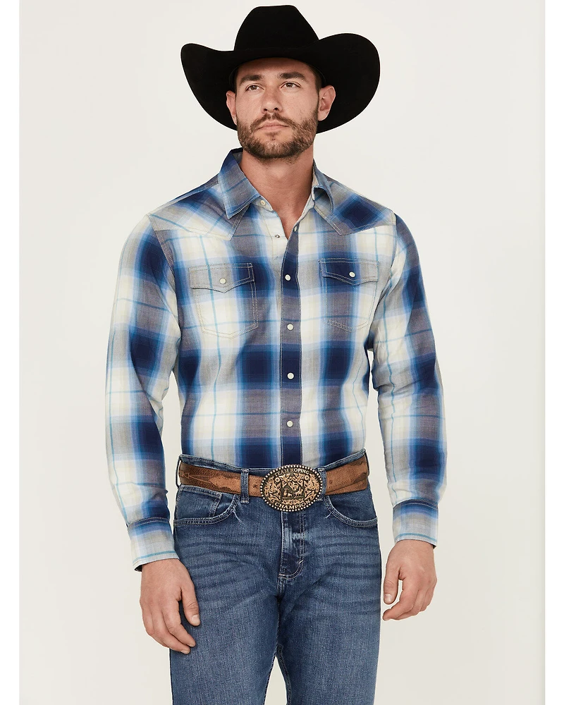Wrangler Retro Men's Premium Plaid Print Long Sleeve Snap Western Shirt