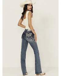 Grace LA Women's Medium Wash Mid Rise Dreamcatcher Pocket Bootcut Stretch Denim Jeans