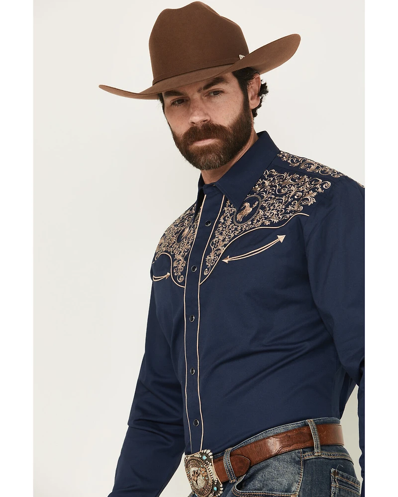 Rodeo Clothing Men's Embroidered Long Sleeve Pearl Snap Western Shirt