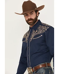 Rodeo Clothing Men's Embroidered Long Sleeve Pearl Snap Western Shirt
